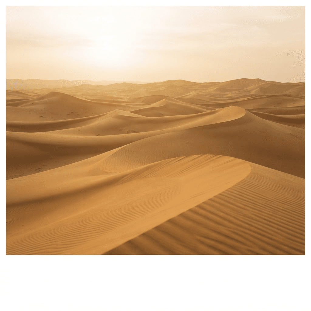 Rolling golden sand dunes at sunrise